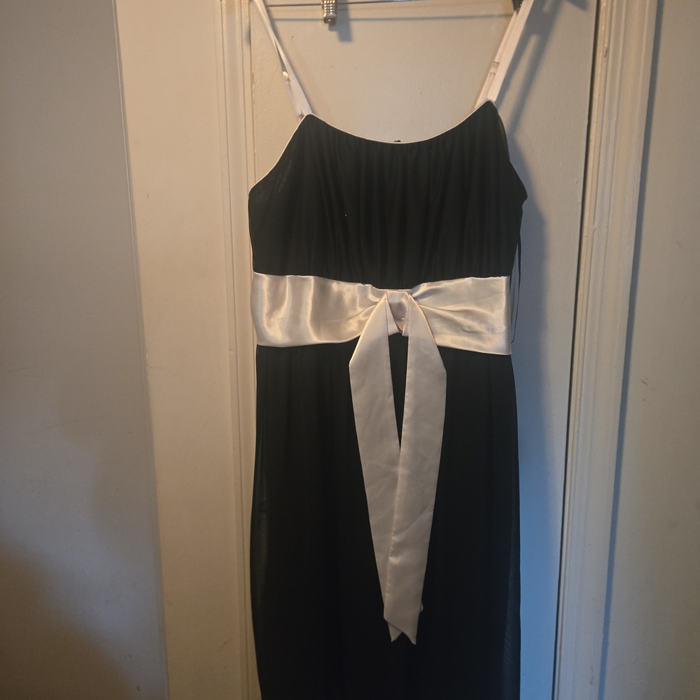 Black Maxi Dress with White Satin Sash - Elegant Spaghetti Strap Gown